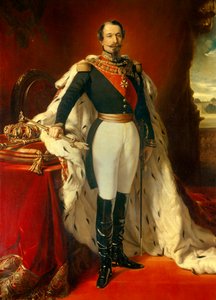 Retrato de Napoleão III (1808-1873), Imperador dos franceses em frente a uma vista do Castelo de Saint Cloud. Pintura de Franz Xaver Winterhalter (1806-1873) 1855 Sol. 2,4x1,5 m