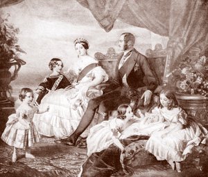 A Rainha Vitória com o Príncipe Alberto e os seus filhos, de "Edward VII, His Life and Times" (gravura)