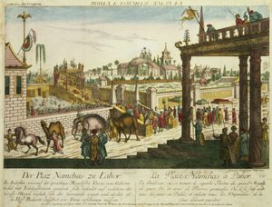 Namchas Place em Lahore, mostrando o trono de ouro do Grande Mogul, Paquistão (aquatint)