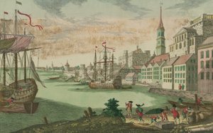 O porto em Boston, Massachusetts, c.1770-80
