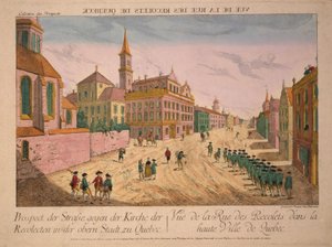 Fue de la rue des Recolets de Quebec, publicado c.1770s (gravura colorida à mão)