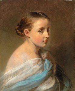 Retrato, menina, cabeça, ombros, drapeado, envoltório azul, branca, c.1850 de Franz Xaver Winterhalter