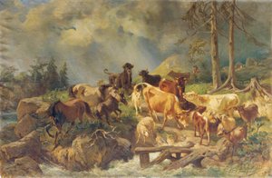 Paisagem montanhosa com vacas de Franz Xaver von Pausinger