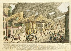 Vista de Nova York durante o grande incêndio de 1776; Representação da Terrível Terrível em Nova York, 1780