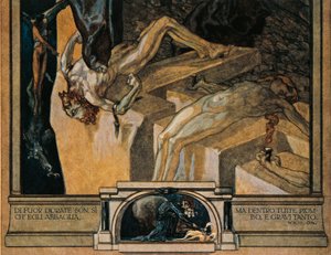 Áustria, Viena, Ilustração da Divina Comédia de Dante Alighieri (Inferno, Canto XXII) por Franz von Bayros, pormenor