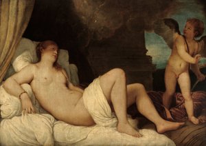 Dánae, cópia da pintura de Ticiano em Nápoles de Franz von Lenbach