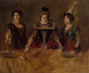 Retrato de grupo: Três senhoras de fato (Fräulein Heuberger, Frau Obermayer e Frau Putz) de Franz von Lenbach