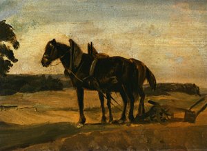 Cavalos diante do arado de Franz von Lenbach