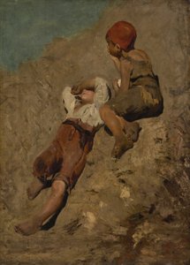 Dois meninos camponeses em uma encosta de Franz von Lenbach