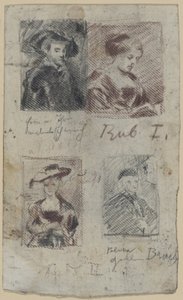 Três esboços de cópia após Peter Paul Rubens, um após Palma Vecchio (?) de Franz von Lenbach, Peter Paul Rubens
