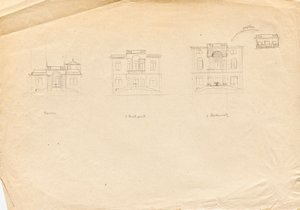 Esboços de design para Matcha Atelier Villa - fachada do jardim de Franz von Matsch