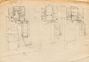 Esboços de design para a vivenda do estúdio Matsch - planta de três andares de Franz von Matsch