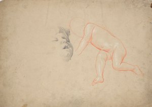 Estudos de uma criança pequena, a cabeça de uma criança a dormir, a cabeça de uma mulher de Franz von Matsch