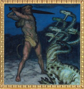 Hércules e Hydra - Peinture de Franz Ritter von Stuck (1863-1928) - 1915 - Cores Syntonos sobre tela - Museu Villa Stuck de Franz von Stuck