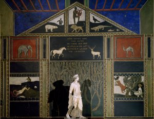 Mito de Orfeu, pintura de Franz von Stuck com tema e cor típica da Secessão, preservada na parede leste do Salão da Música, Villa Stuck, Munique, Alemanha de Franz von Stuck