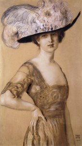 Retrato de uma senhora usando um chapéu de penas, 1910 de Franz von Stuck