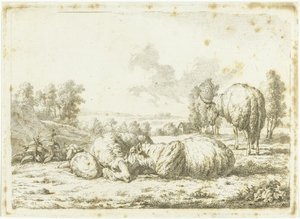 Paisagem com três ovelhas e um cordeiro