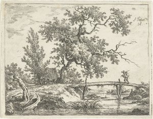 Paisagem com homem na ponte