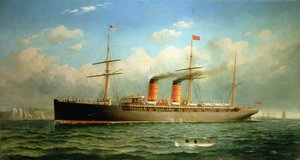 O Cunard Liner R.M.S. Umbria fora de Brooklyn Heights, no East River, Nova York de Fred Pansing