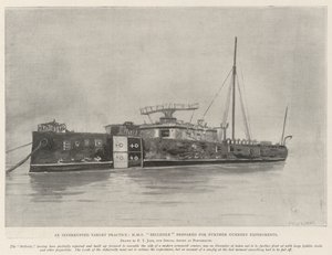 Uma prática alvo interrompida, o HMS Belleisle preparado para novas experiências de artilharia de Fred T. Jane