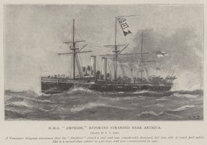 HMS Amphion, relatado encalhado perto de Antigua de Fred T. Jane