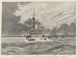 As manobras navais, táticas de vapor preliminares da frota vermelha de B, sob o contra-almirante EH Seymour de Fred T. Jane