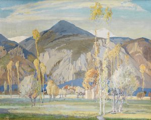 Os Alpes Marítimos, perto de Alassio (Tempera em seda colocada em painel) de Freda Marston