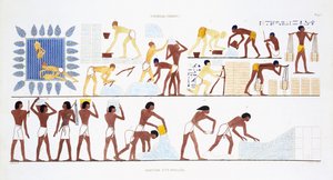 Fabrico de tijolos, de um Raro Registo de Frescos de Tebas, gravado em 1819-1822 na sua segunda visita ao Egipto por Frederic Cailliaud (1787-1869), cor litho
