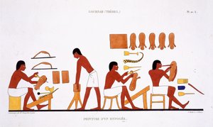 Marroquinistas de um Raro Registo de Frescos de Tebas, gravado em 1819-1822 na sua segunda visita ao Egipto por Frederic Cailliaud (1787-1869), cor litho