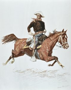 Oficial de Cavalaria dos EUA em vestido de campanha da década de 1870 (cor litho)