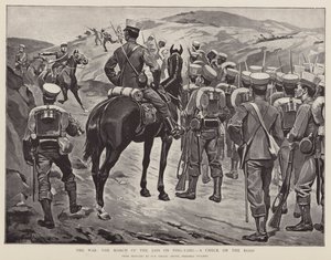 A guerra, a marcha dos japoneses sobre Ping-Yang, um controlo na estrada (litografia)