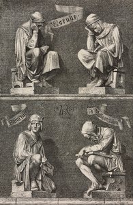 Alegoria de Estudo, figuras decorativas na base da estátua de Martin Schongauer criada por Auguste Bartholdi (1834-1904) para o convento de Unterlinden, Colmar, França de Frederic Auguste Bartholdi