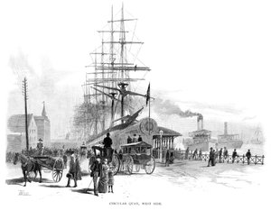 Cais circular, lado oeste, Sydney, Nova Gales do Sul, Austrália, 1886.