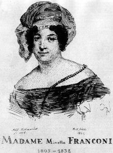 Circo: Eau forte de Frédéric Hillemacher, retrato da Sra. Minette Franconi (1805-1832) - em "The Franconi Circus".