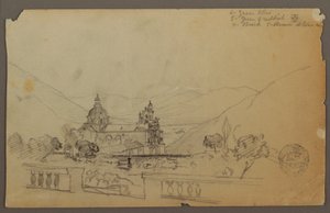 Desenho, Uma Igreja nas Montanhas do Equador, setembro de 1853 de Frederic Edwin Church