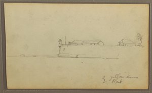 Desenho, Um Forte; Verso: Esboços Botânicos, Casa, 1857 de Frederic Edwin Church