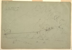 Desenho, Uma ponte de corda na Colômbia, agosto de 1853 de Frederic Edwin Church