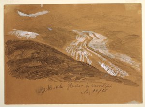 Desenho, glaciar de Aletsch ao luar, Alpes Berneses, Suíça, 28 de agosto de 1868 de Frederic Edwin Church