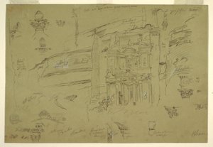 Desenho, Detalhes arquitectónicos de El Khasneh, Petra, finais de fevereiro de 1868 de Frederic Edwin Church
