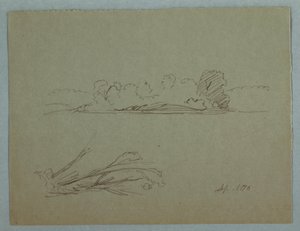 Desenho, Esboços botânicos: paisagem, árvores numa margem, setembro de 1876 de Frederic Edwin Church