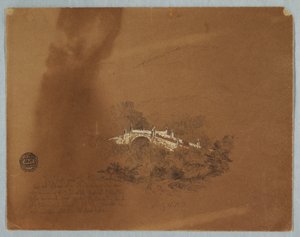 Desenho, Ponte sobre o rio Combeima em Ibaque, Colômbia, 16 de julho de 1853 de Frederic Edwin Church
