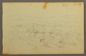Desenho, Vale largo com quintas, 1844 de Frederic Edwin Church
