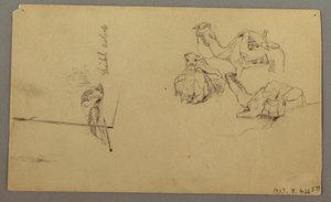 Desenho, Camelos a beber numa colina, 22 de fevereiro, possivelmente 1868 de Frederic Edwin Church