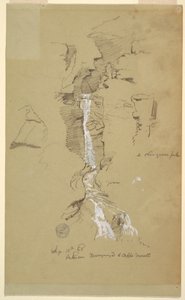 Desenho, cascata entre Ceppo Morelli e Macugnaga de Frederic Edwin Church