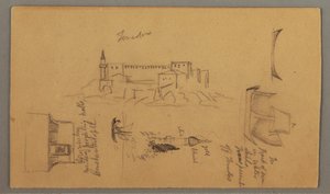 Desenho, Castelo, Minarete, Barcos à vela, Casa, maio de 1868 de Frederic Edwin Church