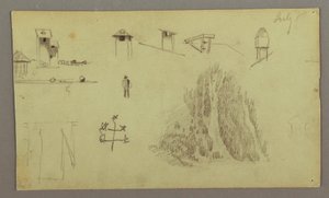 Desenho, chaminés, cascatas, figura, etc., julho possivelmente 1868 de Frederic Edwin Church