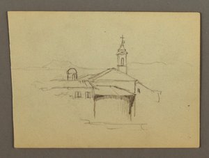Desenho, Torre da Igreja Edifícios adjacentes, possivelmente 1868-69 de Frederic Edwin Church