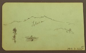 Desenho, Igreja; Verso: Paisagem de montanha, "Taluca", 1883 de Frederic Edwin Church