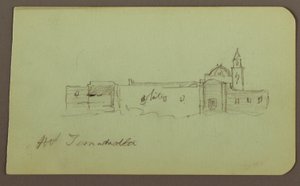 Desenho, Igreja; Verso: Paisagem de montanha, "Taluca", 1883 de Frederic Edwin Church