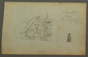 Desenho, Igreja de Naré, Rio Magdalena, Colômbia, 1853 de Frederic Edwin Church